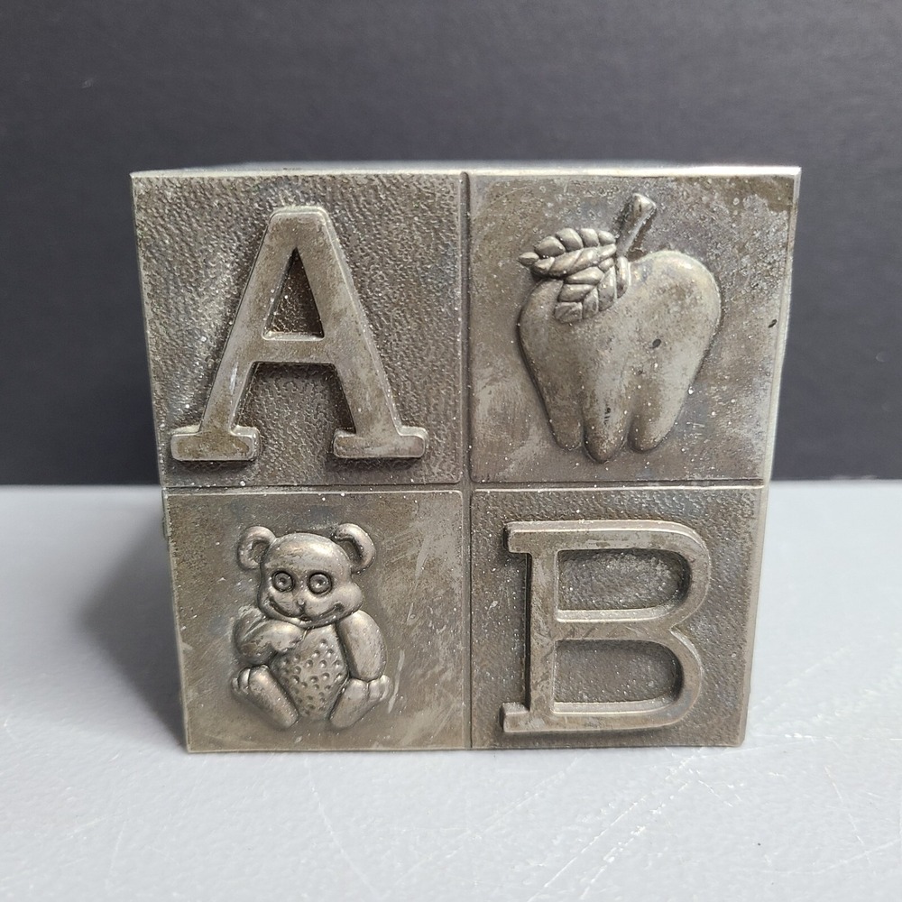 SILVER PLATED BABY ABC BLOCK‎ COIN PIGGY BANK